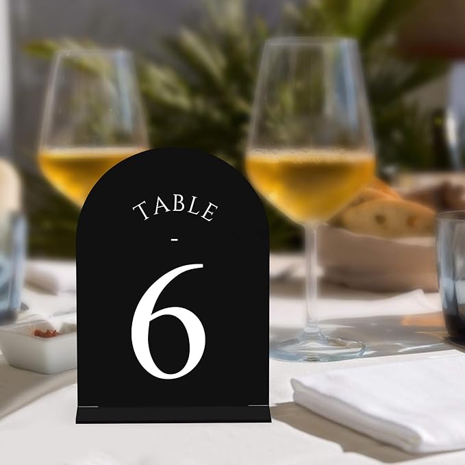 JOYIT Arch Wedding Table Numbers 1-10 with Stands – Double-Sided Printed 5" X 7" Acrylic Signs with Black Background and White Text, Perfect for Wedding Receptions, Parties, Anniversaries, and Events