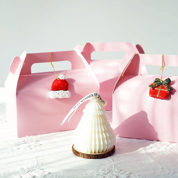 UnicoPak 30 Pack Pink Gable Treat Boxes, Party Favor Boxes, Candy Gift Boxes for Snacks, Candy, Toys, Birthday Party, Wedding, Halloween, Christmas – 6.5x3.5x3.5 Inches