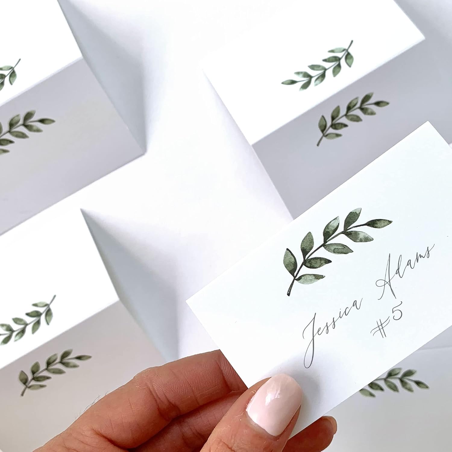 321Done Greenery Place Cards for Table Setting - Set of 50 Blank Name Cards, Seating Chart & Placecard for Wedding Reception, Dinner Party, Buffet & Calligraphy - 3.5x2, White, Made in USA