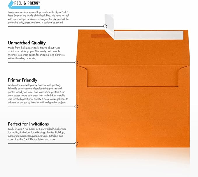 LUXPaper A7 Invitation Envelopes | Peel & Press | 5 1/4" x 7 1/4" | Flame Metallic | 80lb. Text | 500 Qty