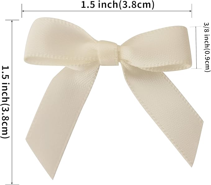 50pcs 1-1/2" Mini Satin Ribbon Bows Without Twist Ties for Crafts Gift Wrapping Packing Christmas Decoration (1.5"-Ivory)