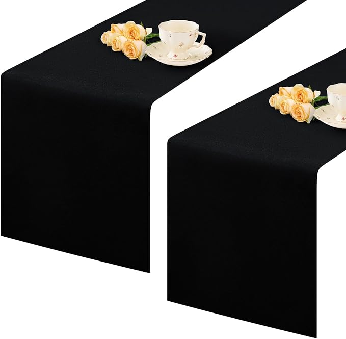 2 Pack Black Table Runner 12 x 90 Inch Solid Color Farmhouse Runners Coffee Table Dresser for Daily Party Home Decoration