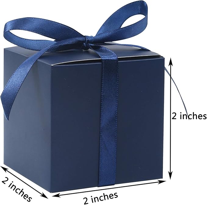 COTOPHER 60pcs Small Gift Boxes, Favor Boxes 2x2x2 inches Paper Gift Boxes with Ribbons Candy Box for Wedding Favors Baby Shower Bridal Shower Birthday Party (60pcs 2x2x2, Blue)