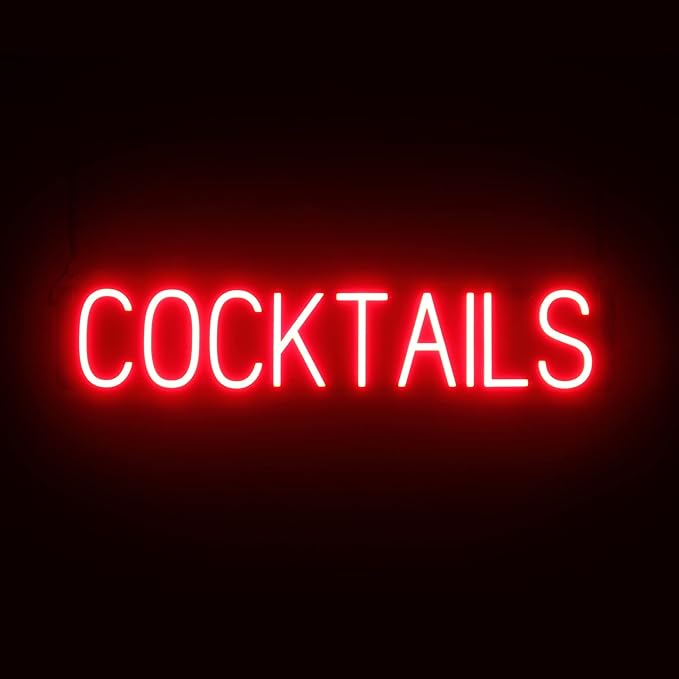 SpellBrite COCKTAILS Sign | Beer-Related Sign with Neon Look, Red LED Light Source | 33.1" x 6.3"