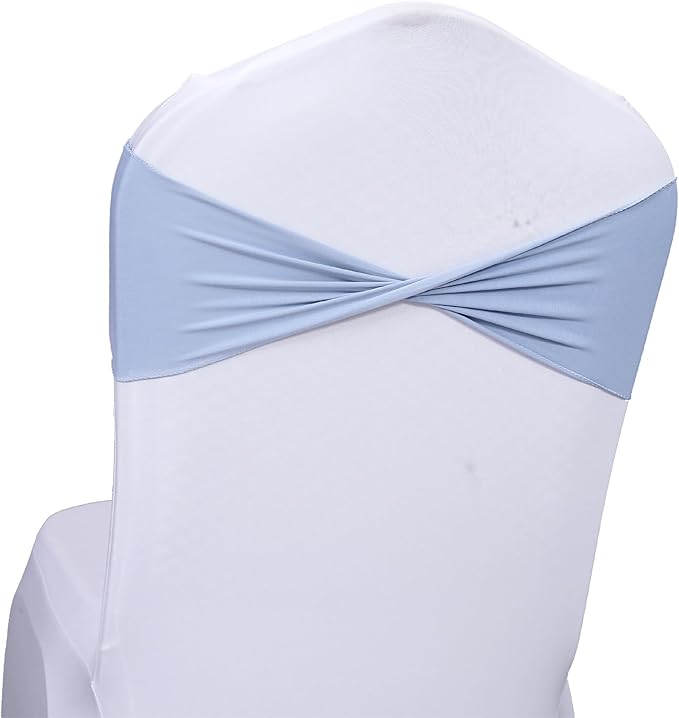 MDS Pack of 200 Spandex Chair Sashes Bows Elastic Stretch Dining Chair Bands Ties Without Slider Buckle Universal fits for Wedding Baby Shower Birthday Party Banquet Event Decoration - Baby Blue