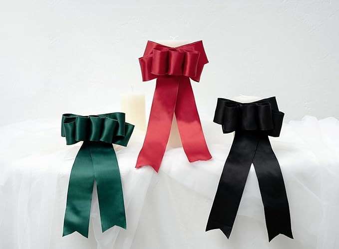 Red Satin Ribbon Double-Faced Wired Ribbons for Gift Wrapping Flower Bouquet Bows Wedding Invitation Christmas Decor Crafts 2-1/2 Inch 10 Yards