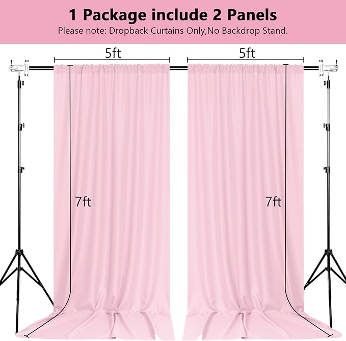 MEETSKY Pink Backdrop Curtain for Parties Rod Pocket Pink Curtains Photography Backdrop Drapes Privacy Fabric Decoration for Birthday Party Gril Baby Shower Home Decor, 5ft x 7ft, 2 Panels