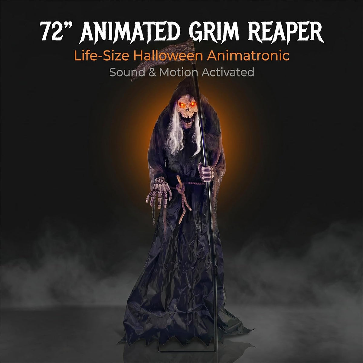 6FT Animated Grim Reaper Halloween Decoration - Sound Activated Halloween Ani...