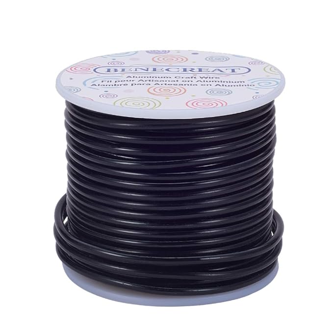 BENECREAT 9 Gauge Jewelry Craft Aluminum Wire 55 Feet Bendable Metal Sculpting Wire for Halloween Craft Floral Model Skeleton Making (Black, 3mm)