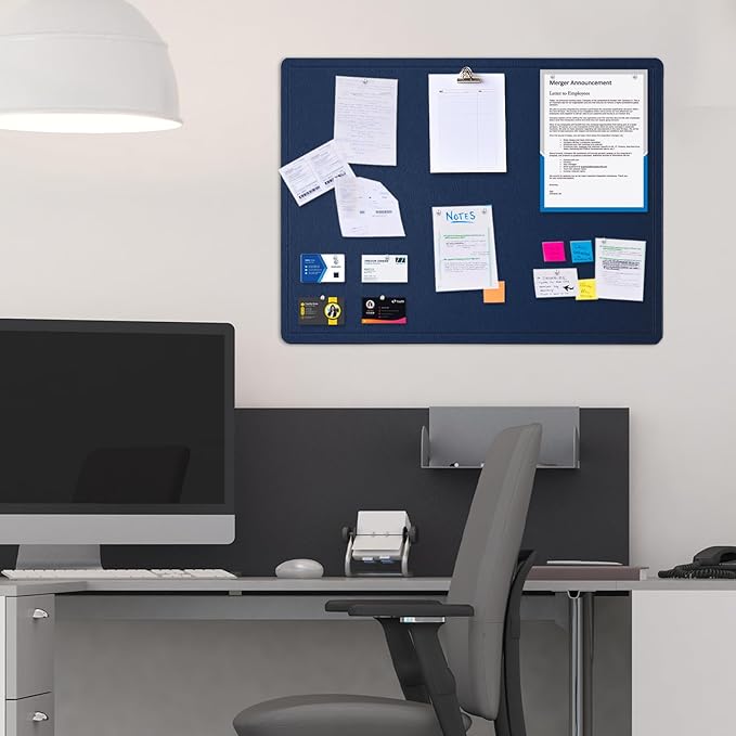 Bulletin Board, 24 x 18 inches Felt Board Decorative Pin Board, Cork Board Alternative for Wall, Foldable Photo Board Self-Adhesive Vision Board Mood Board with 20 Pushpins - Dark Blue
