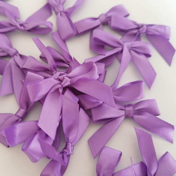 50pcs 1-1/2" Purple Satin Ribbon Bows Without Twist Ties Mini Ribbon Bows for Candy Partiy Decoration Gift Packing&Wrapping Accessoried(Purple)