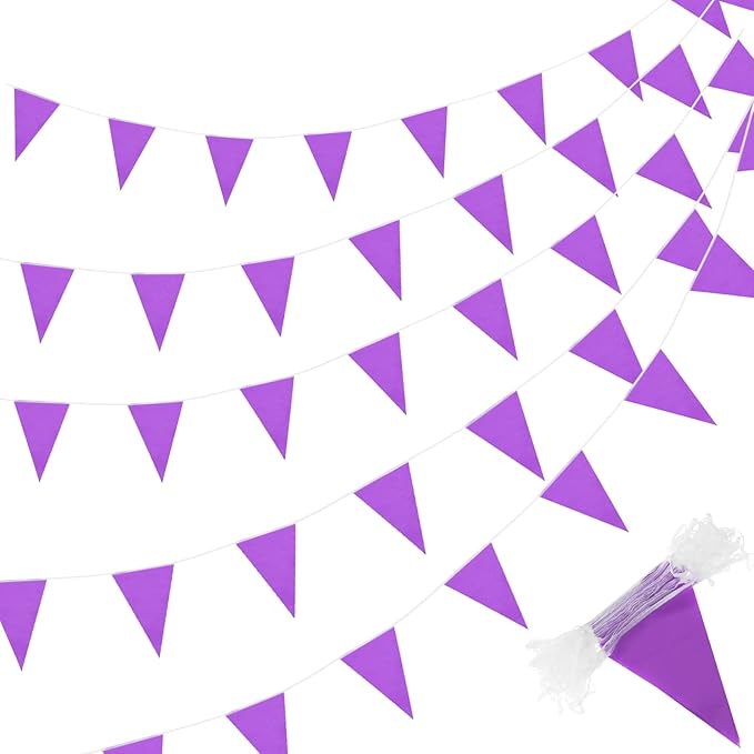 Tatuo 200 Feet Solid Pennant Banners Flags String Triangle Hanging DIY Bunting Flags Party Decorations for Grand Opening Party Banners for Kids Birthday, Shops (Purple)