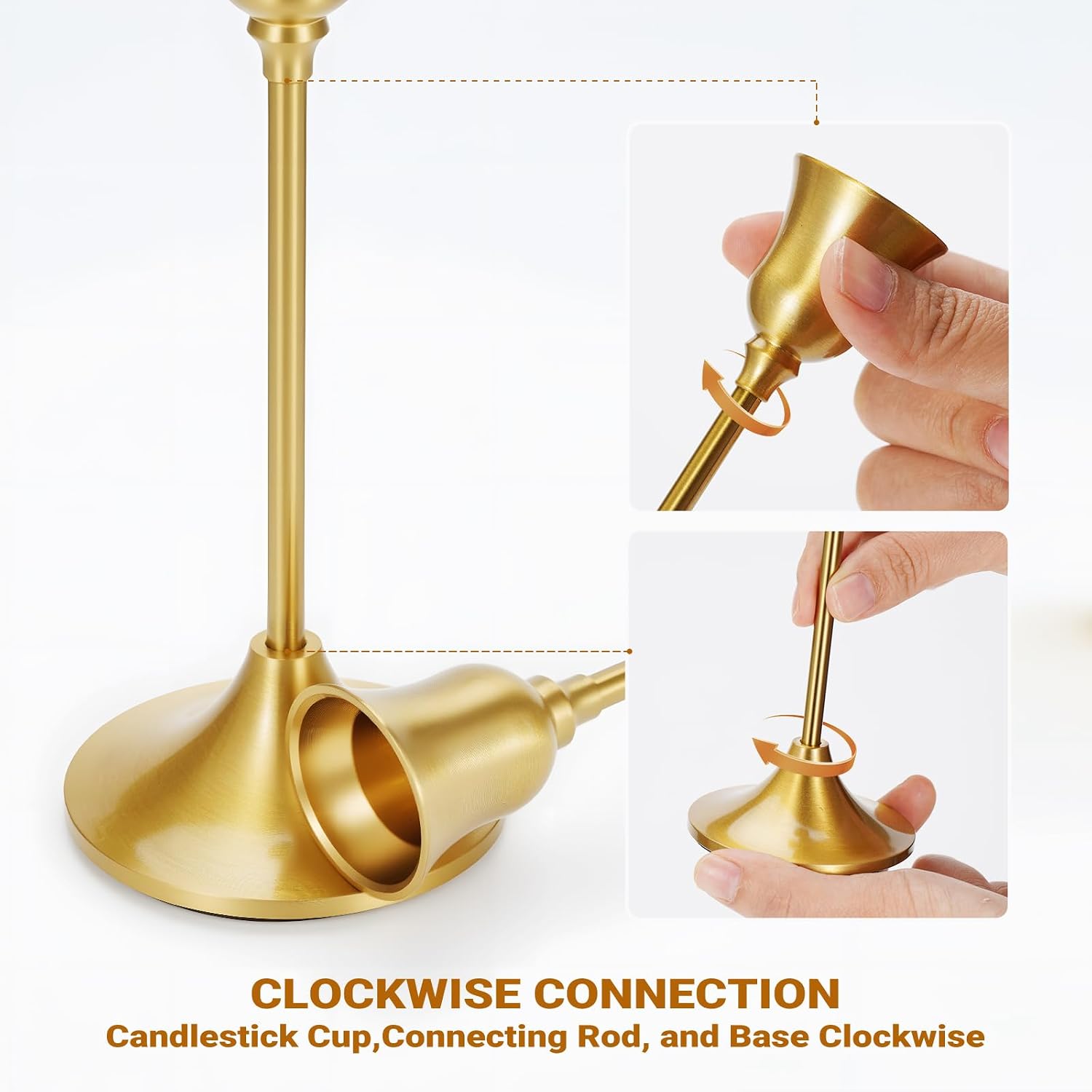 Tifanso Taper Candle Stick Holder - 3PCS Brass Gold Pillar Tall Candlestick Holders Metal Vintage Decor Dinner Table Dining Room Centerpieces Decorations for Wedding Fireplace Mantel Housewarming Gift