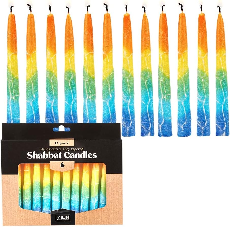 Zion Judaica Shabbat Candles Pack of 12 5.5" Hand Crafted Holiday Taper Candles Bundle Decorative for Celebration Home Décor Sun Burst