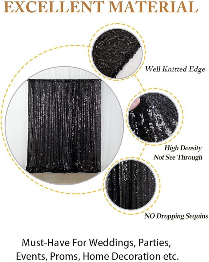 ShinyBeauty Black Sequin Backdrop - 8x10FT Photo Booth Background Fabric for Wedding, Birthday Party
