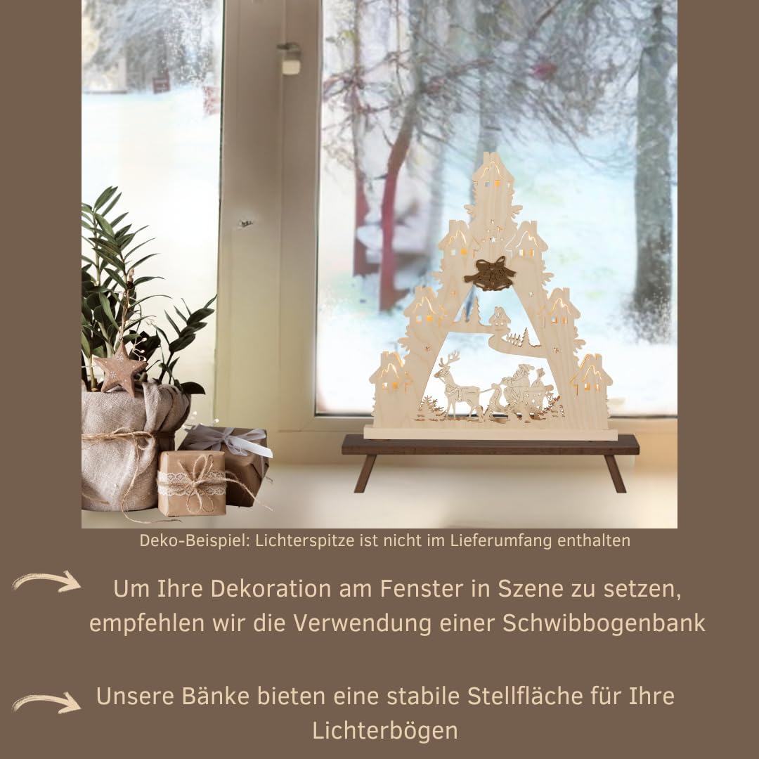 WEIGLA – Candle Arch Stand from the Ore Mountains | Brown | Erzgebirge Wooden Window Sill Riser | Decorative Beechwood Base for Christmas Candle Arches | Podium for Light Arch | 45 x 7.5 x 11 cm