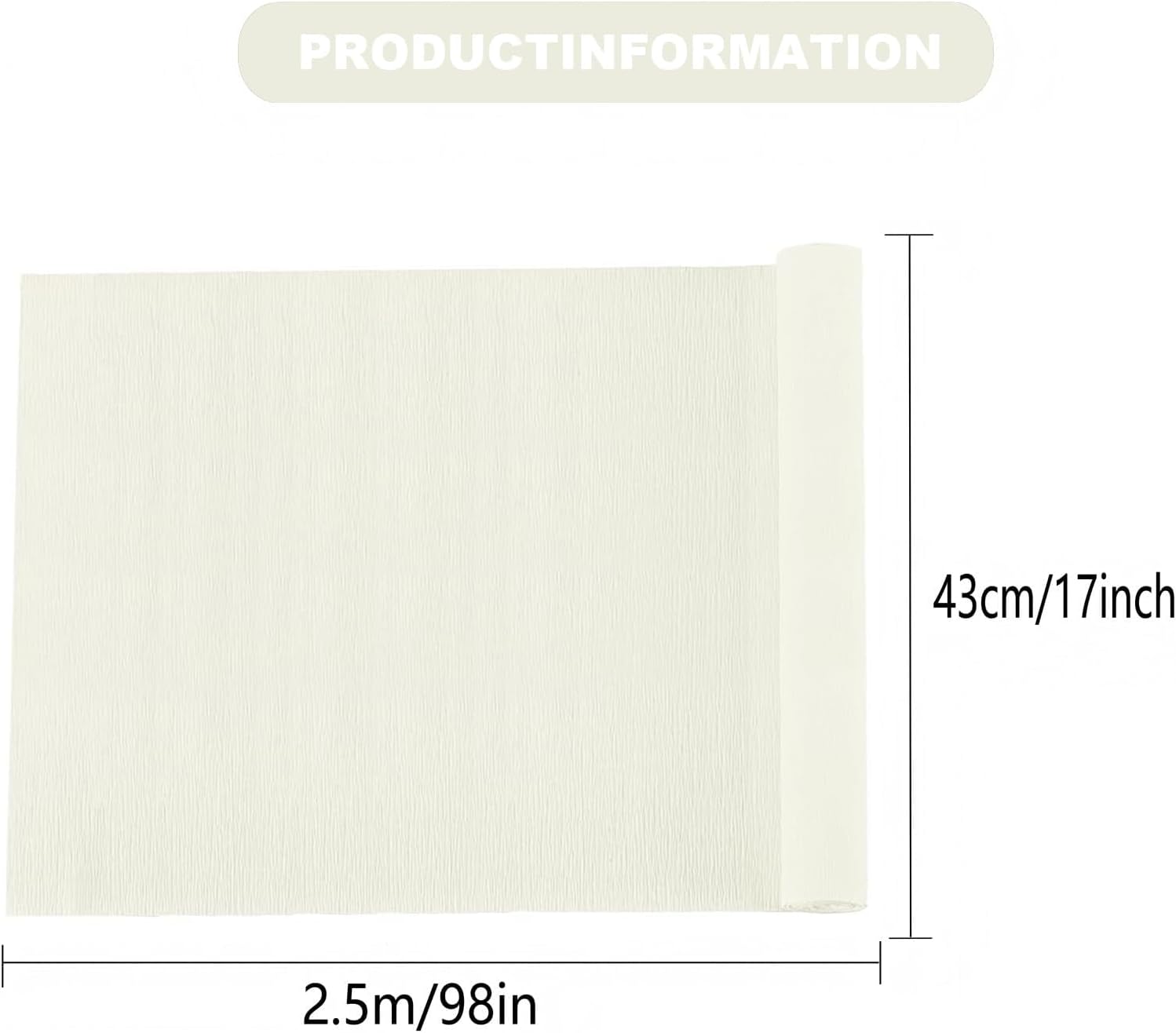 Crepe Paper Roll (17Inch x 8.2Ft/2Rolls), Heavy Papel Crepe Set Multi-Color, Crepe Paper for Birthday Wedding Party Decoration DIY Craft (White cream1)