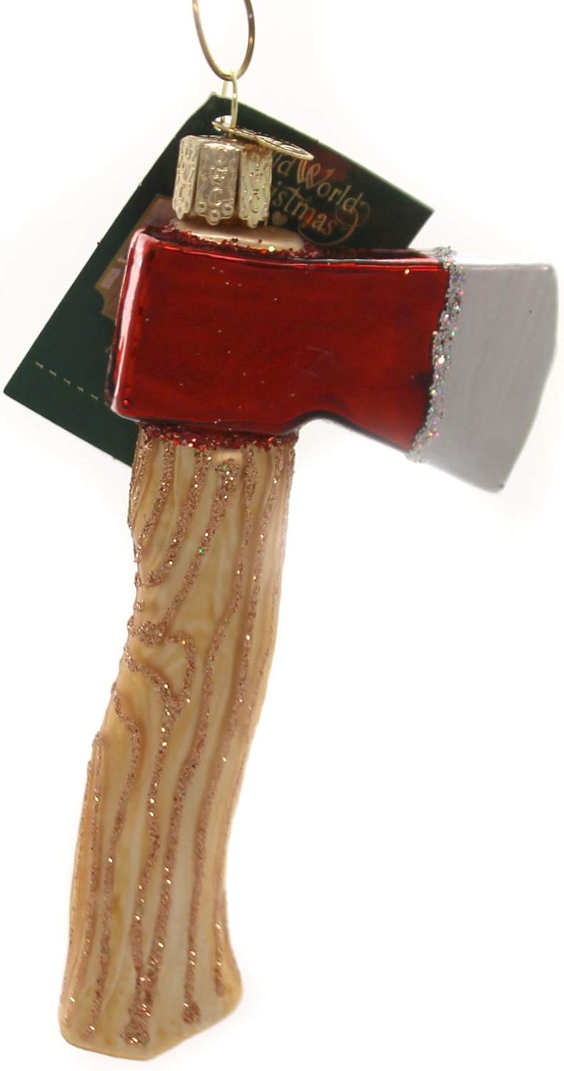 Old World Christmas Contractor Axe Glass Blown Ornament for Christmas Tree, Handcrafted Holiday Decoration, Tools Collection