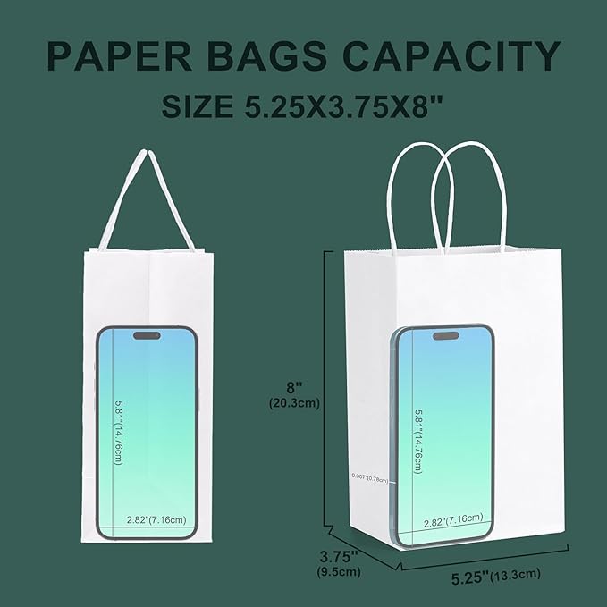 METRONIC White Paper Gift Bags with Handles, 5.25x3.75x8 inches, 1000 Pcs
