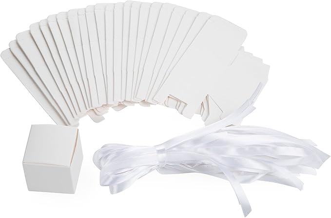 AWELL White Gift Candy Box Bulk 2x2x2 inches with White Ribbon Party Favor Box,Pack of 50