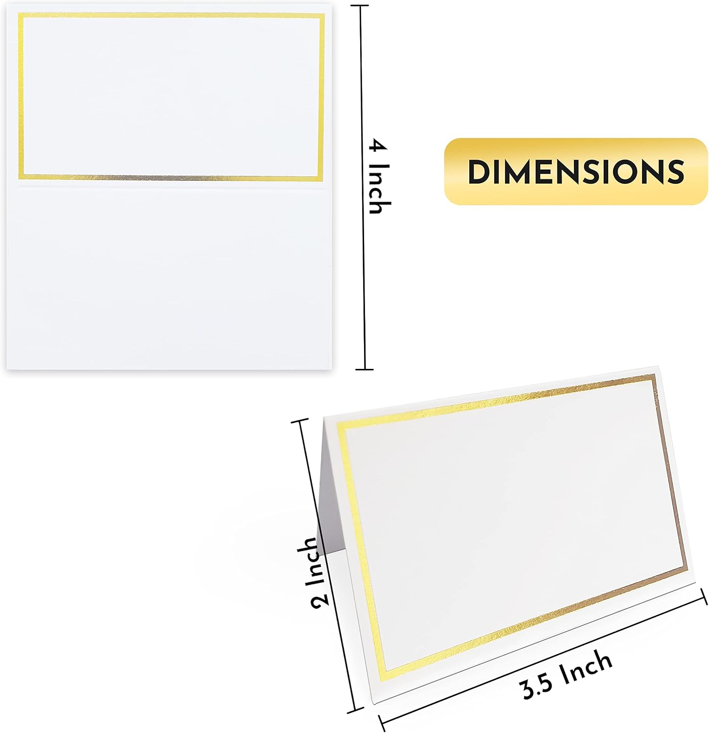 Place Cards Pack of 100 Premium Tent Name Place Cards for Table Setting with Gold Foil Border 2x3.5 inches - Perfect for Weddings, Banquets Dinner Parties and any other Events