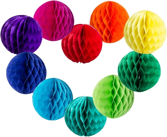 Colorful Rainbow Hanging Tissue Paper Honeycomb Balls Pride Party Decorations Pom Poms for Rainbow Sunshine Cloud Sun Themed Birthday Baby Shower Gender Reveal Wedding Party Décor