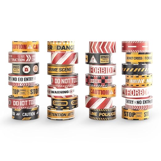 30 Rolls Warning line Theme Washi Tape Set, Writable Decorative Tapes for Scrapbooking, Bible Journaling, Bullet Journaling, 0.6"x79" per Roll