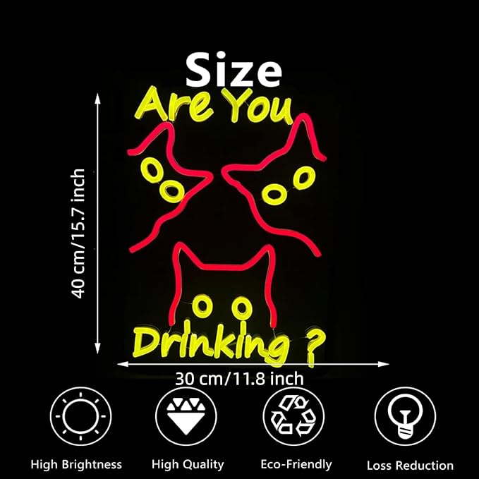 Are You Dringking Neon Sign Cat Neon Sign for Wall Decor,Cat Beer LED Neon Signs for Beer Wine Bar Kitchen Restaurant Home Pub Party Man Cave Club