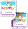 Custom & Personalized Rainbow Unicorn Happy Birthday Gift Tag Sticker Labels, 24 2.5" Square Stickers by Amanda Creation