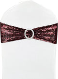 10 Pcs Sequin Chair Sashes Stretch Chair Bands Spandex Polyester Bows for Party Hotel Wedding Banquets Decoration - Burgundy