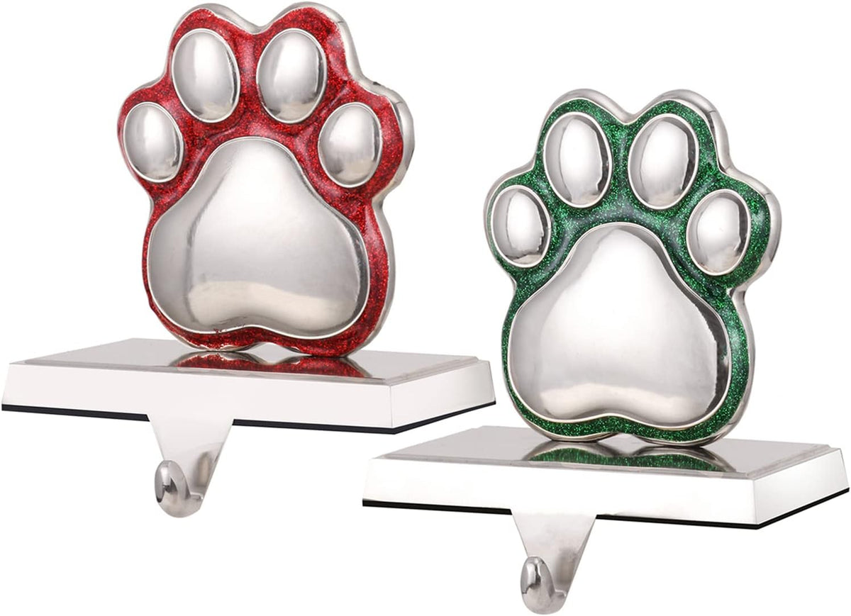 2set dog paw print stocking holder xmas stocking on a desk or shelf