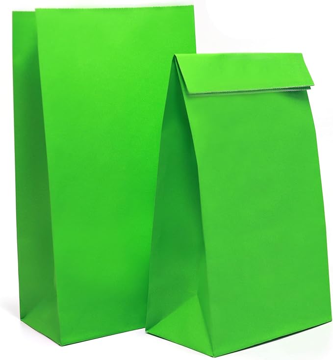 Oletx 30-Pack Green Party Favor Paper Bags, 9'' Wrapped Treat Bags for Birthday Party, Baby Shower, School Activities