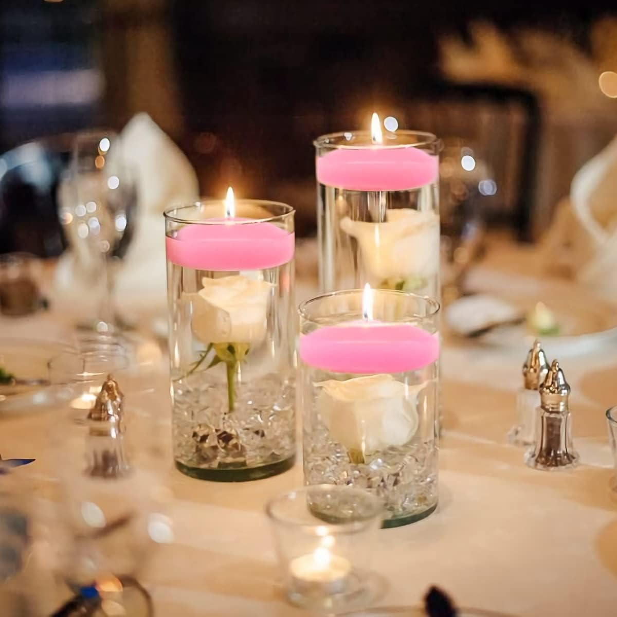 10 Hour Pink Floating Candles Large 3" Unscented Dripless Pool Water Wax Floating Candles for Vases, Centerpieces at Valentine's Day Wedding, Party, Holiday, Set of 12