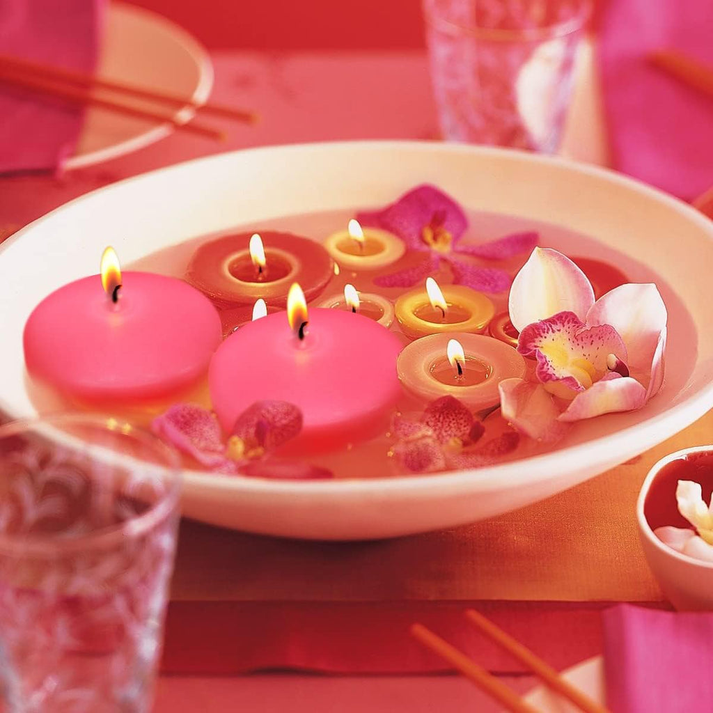 10 Hour Pink Floating Candles Large 3" Unscented Dripless Pool Water Wax Floating Candles for Vases, Centerpieces at Valentine's Day Wedding, Party, Holiday, Set of 12