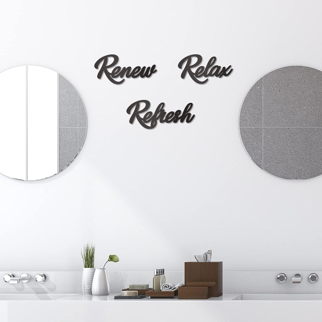 3 Pieces Bathroom Decor Black Wooden Bath Room Sign Bathroom Wall Art Farmhouse Relax Renew Refresh Sign (black)
