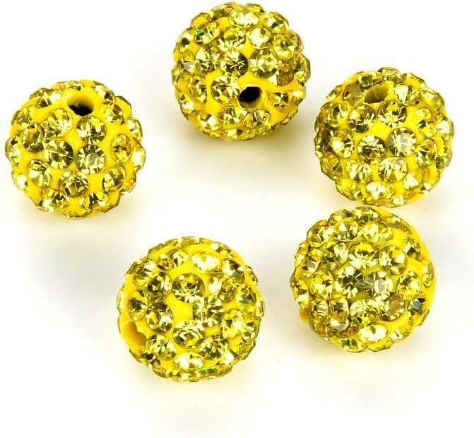 50pcs Adabele Grade A Suncatcher Crystal Rhinestone Pave Loose Beads 12mm Citrine Yellow Polymer Clay Disco Ball Spacers Compatible with Shamballa All Craft Jewelry Making DB12-29