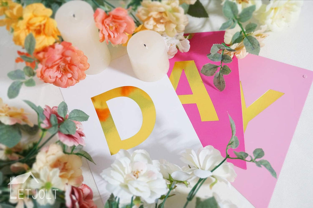 Letjolt Pink Rose White Happy Birthday Banner for Girls 13 Paper Flags | 13 flags with 2 satin ribbons easy indoor birthday decor for cake tables walls and photo backdrops