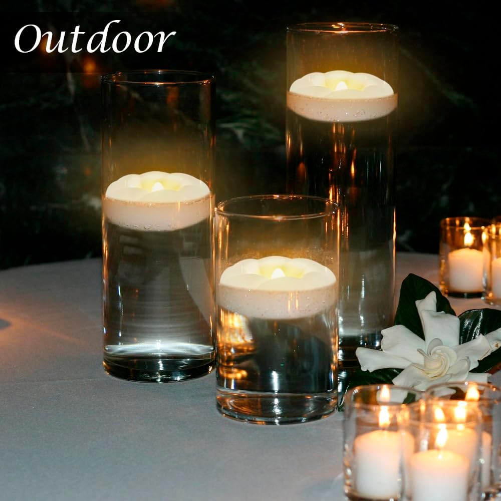 3”White Flameless Led Floating Candles, Plastic Battery Operated Flickering Waterproof Tealights Long Lasting 200H+ for Cylinder Vases, Centerpieces at Wedding, Party, Pool, Holiday (6pack)