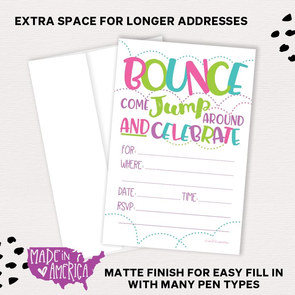 Girl Bounce House or Jumping Party Invitations (20 Count) With Envelopes - Jump Party Invites