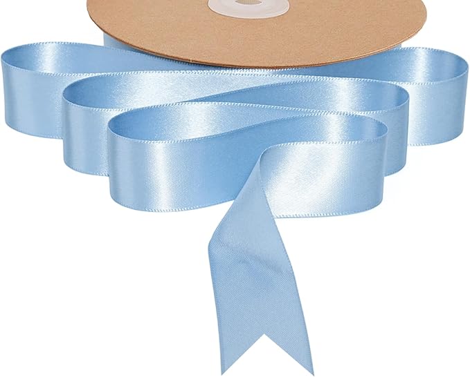 LaRibbons 1 Inch 50 Yard Double Faced Satin Ribbon,Light Blue Satin Craft Fabric Ribbon for Gift Wrapping Floral Bouquets Wedding Party Decoration