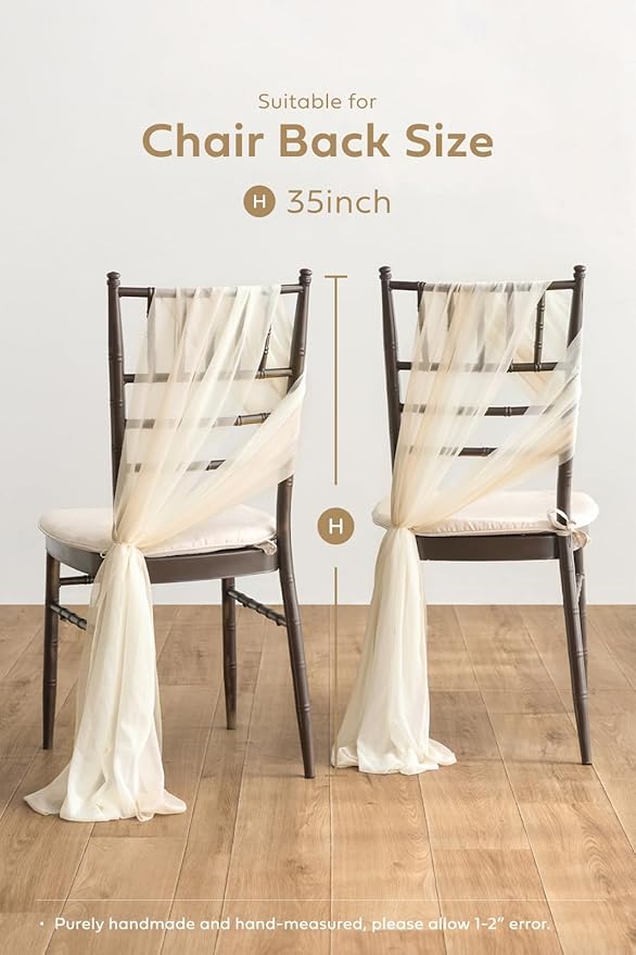 Ling's moment Wedding Chair Sashes Cover Aisle Decorations Draping Fabric Wrinkle-Free with Tie 16 Pcs Boho White Beige for Party Ceremony Reception Floral Arrangement Banquet Outdoor Decor