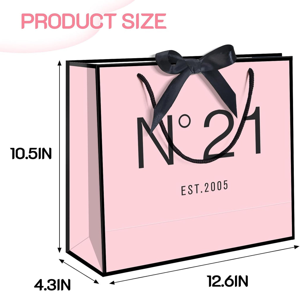 QLSKO 13" Birthday Gift Bag with Card Envelope Sticker Bow Ribbon and Tissue papers for Women Girls Design with Handles,13th-100th (EST.2005 21st, 13" W x 10.5" H x 4.3" D)
