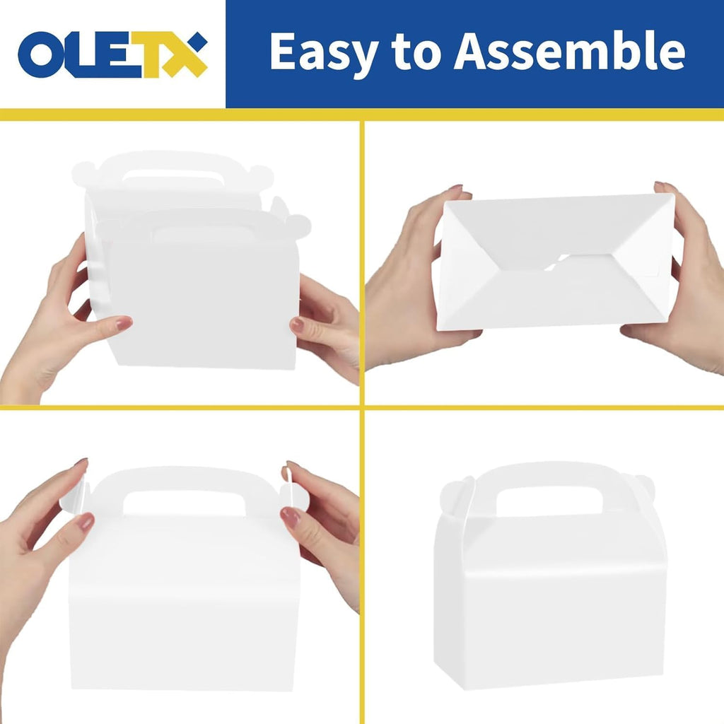 Oletx 12-Pack White Party Favor Treat Boxes, Goodie Gable Paper Gift Boxes with Handles. Perfect for Wedding, Birthday, Graduation, Babyshower.