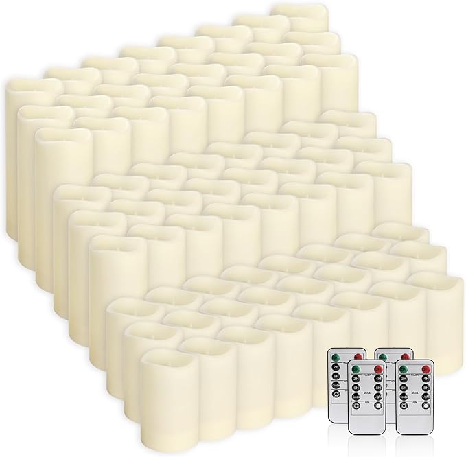 pliadvbu Flameless LED Candles 72 Pack, Outdoor Realistic Waterproof Votive Candles with 4 Remote Control and Timer for Halloween Wedding Festival Decor, (H 4" 5" 6" x D 2.2")