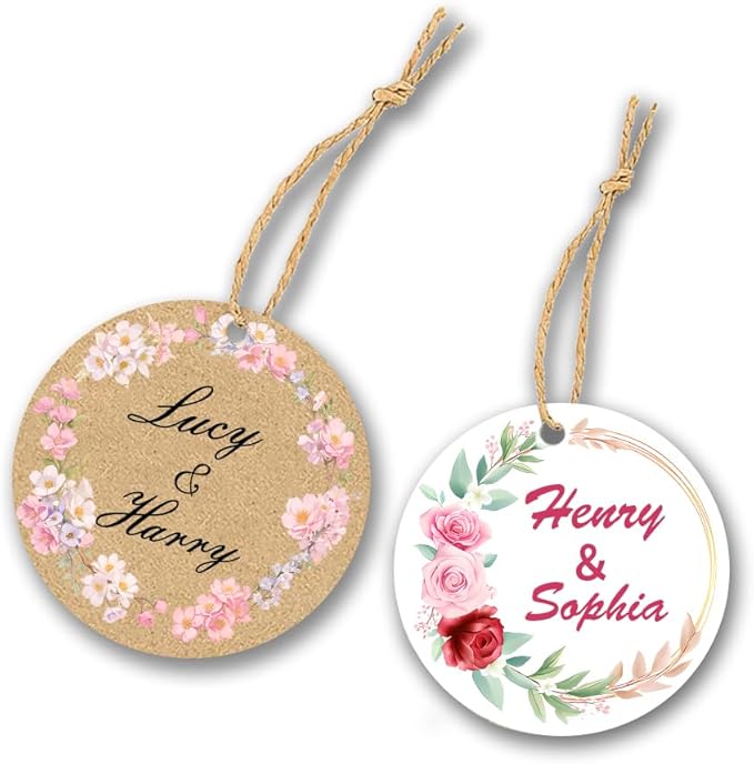 Custom Gift Tag, Personalized Favor Label, Kraft Wrapping Decoration, Wedding Supplies Birthday Party Craft, Thick Paper Hang Card with String (Round Shape)