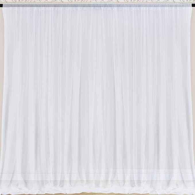 10x10 White Tulle Backdrop Curtains for Parties, Sheer Backdrop Curtain Wedding Photo Background Drapes for Baby Shower Photography Birthday Party