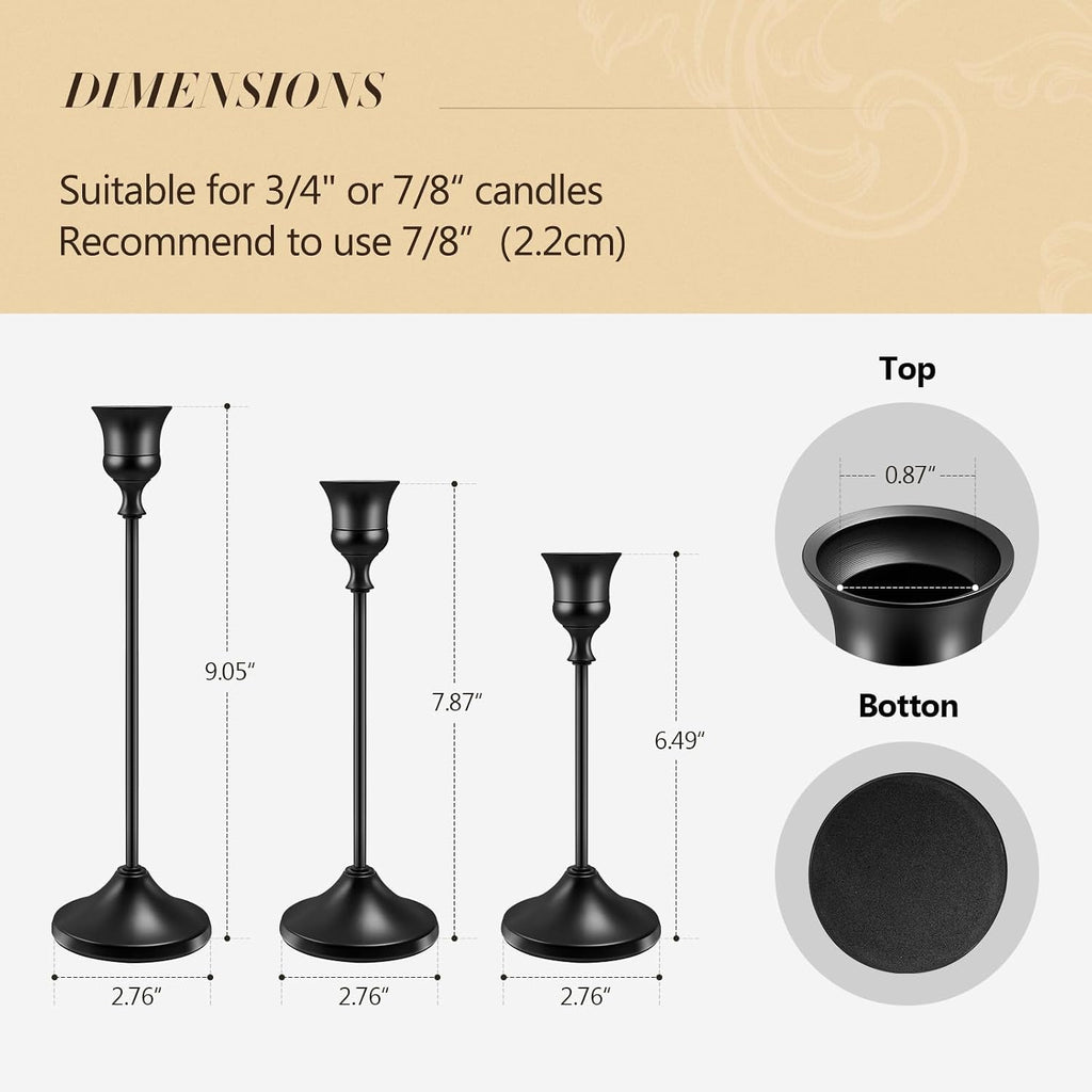 Candlestick Holders 6 PCS Metal Taper Candle Holders, KSWING Black Candle Stick Holders Set, Perfect for Table Centerpiece Mantel Party Wedding Christmas Home Decor, Set of 6