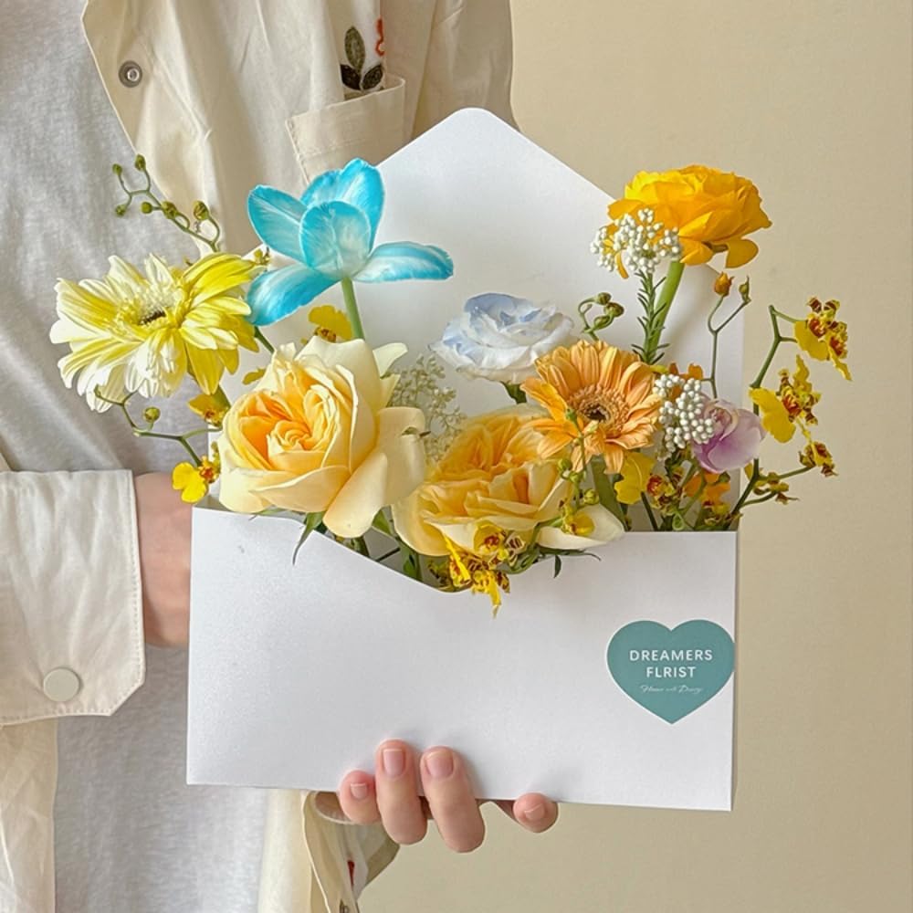 BBJ WRAPS Envelope Flower Boxes for Arrangements Solid Color Korean Floral Box Cardboard Floral Envelope Box Florist Supply, 8.7 x 1.6 x 10.6 Inch - 5 Counts