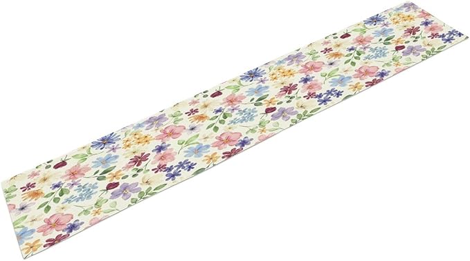 Floral Decorative Table Runner, Watercolor Floral Botanical Rustic Modern Style Pattern Printed Long Table Runner for Restaurant Kitchen Party,13in（33cm） W * 36in（92cm） L