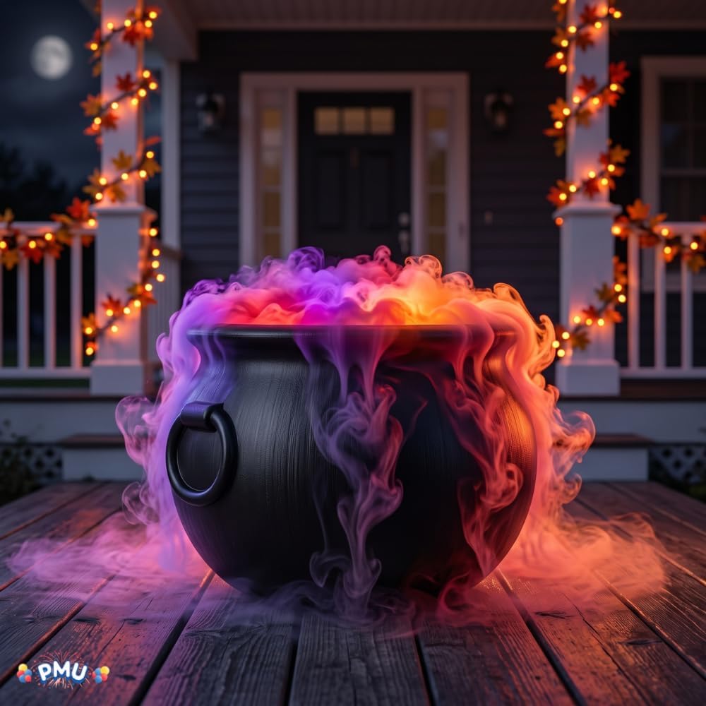 2pc set, 16in Large Black Cauldron w/Mist Maker & Multicolor Fogger